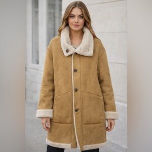DKNY Faux Shearling Coat Mid Length Size Tag Medium Runs Big